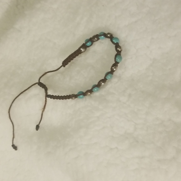 BOHO BRACELET Brown string. Blue and Silver color balls - Picture 4 of 5